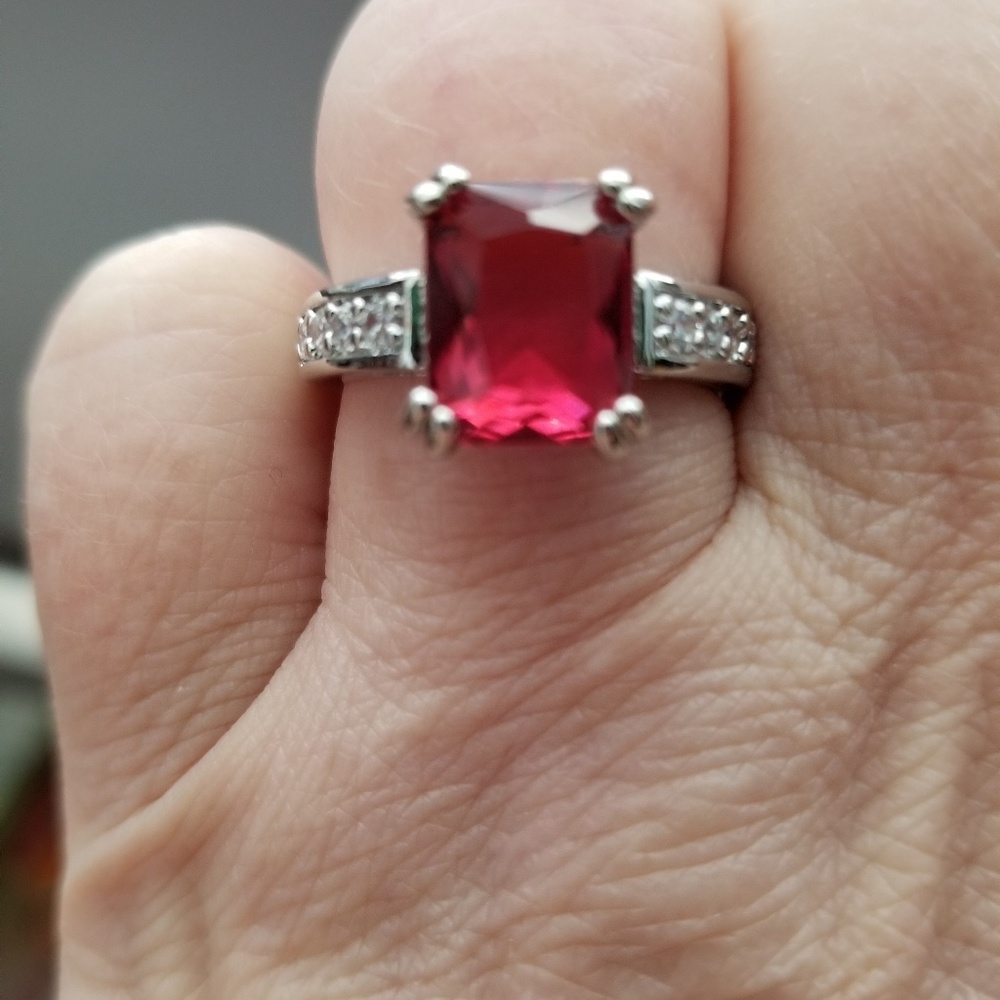 3.58 CT 14K WHITE GOLD RUBY & DIAMOND RING 
SIZE 7